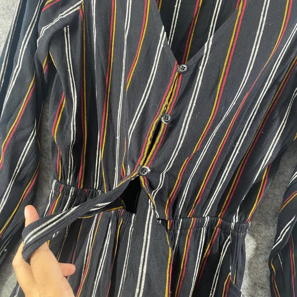 Billabong Romper Large Black Striped Play All Day V-Neck Long Sleeve - Picture 6 of 15